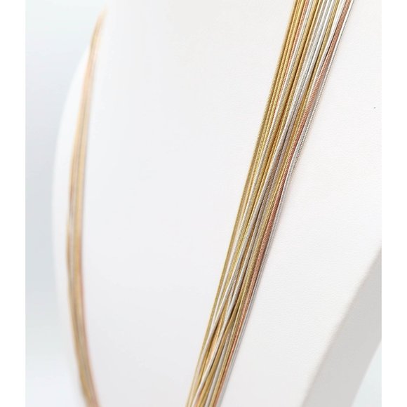 Multi Strand Snake Chain Ribbon Tie Necklace Silver/Gold/Rose Gold Tone 29" - Picture 4 of 5
